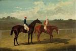 Two Racehorses - 'Charles XII' and 'Buella' - with Jockeys
