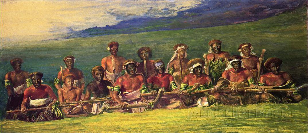 Chiefs in War Dress Seated After a Dance, Islands of Fiji