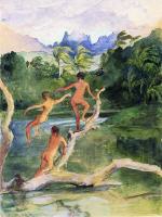 Girls Bathing on the Shore near Papeete in an Outlet of the River Fautaua