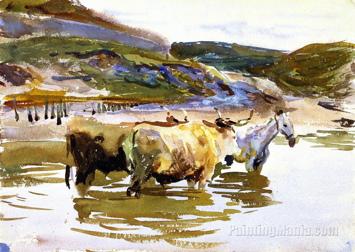 A Horse and Two Oxen at a Ford (Oxen Crossing a Ford)
