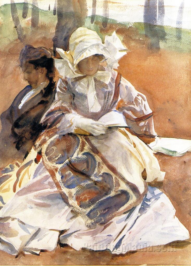 Young Woman Reading, with a Man