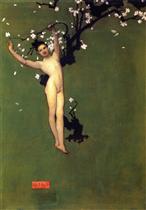 Nude Oriental Youth with Apple Blossom