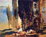 Under the Cypress Trees at Corfu (Two Girls Resting Under Cypress Trees, Corfu)