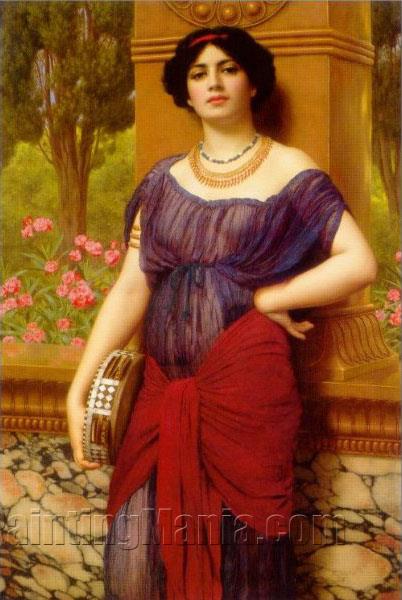 Beautiful oil painting John William Godward An Elegant Beauty with necklace 