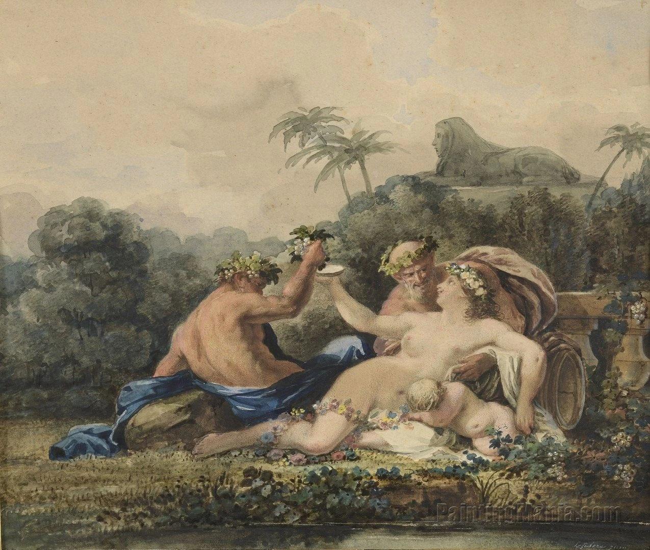 Bacchante and Two Fauns Near a Sleeping Love