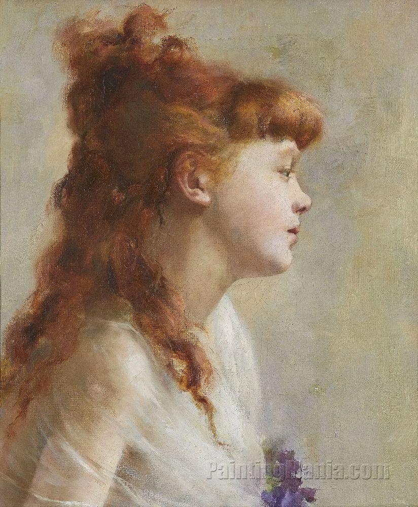 Portrait in Profile of a Girl with Red Hair