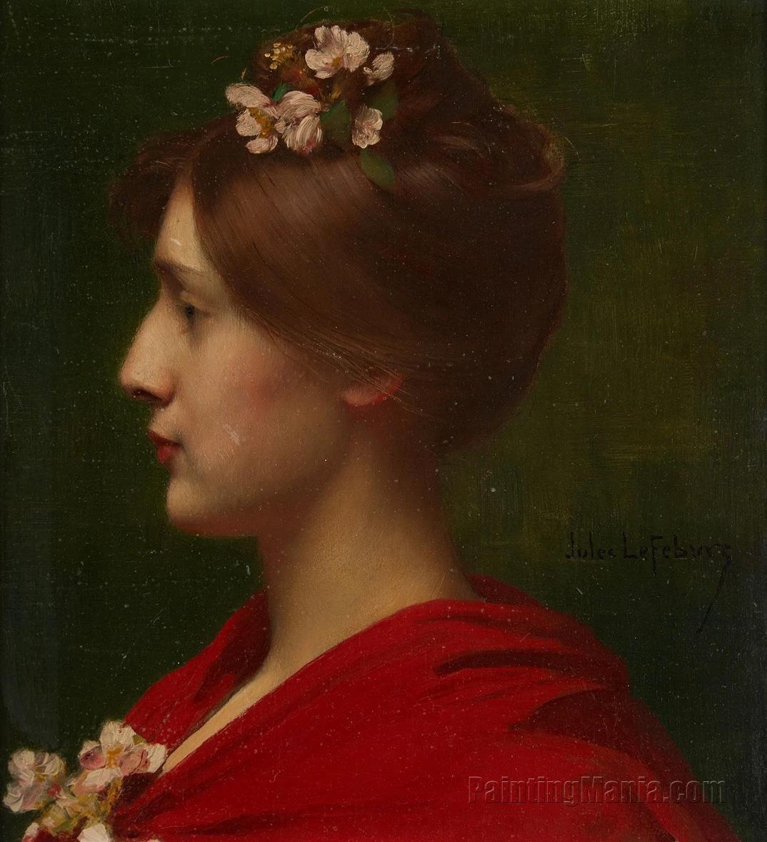 Young Woman in Profile with Flowers