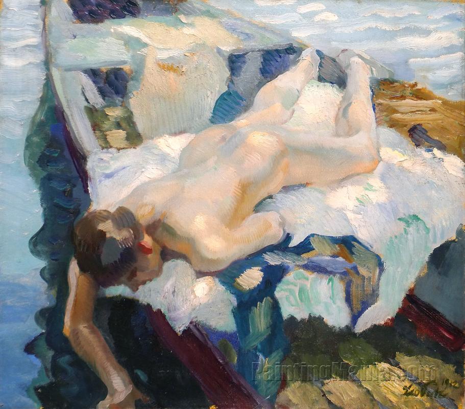 Female Nude on a Boat