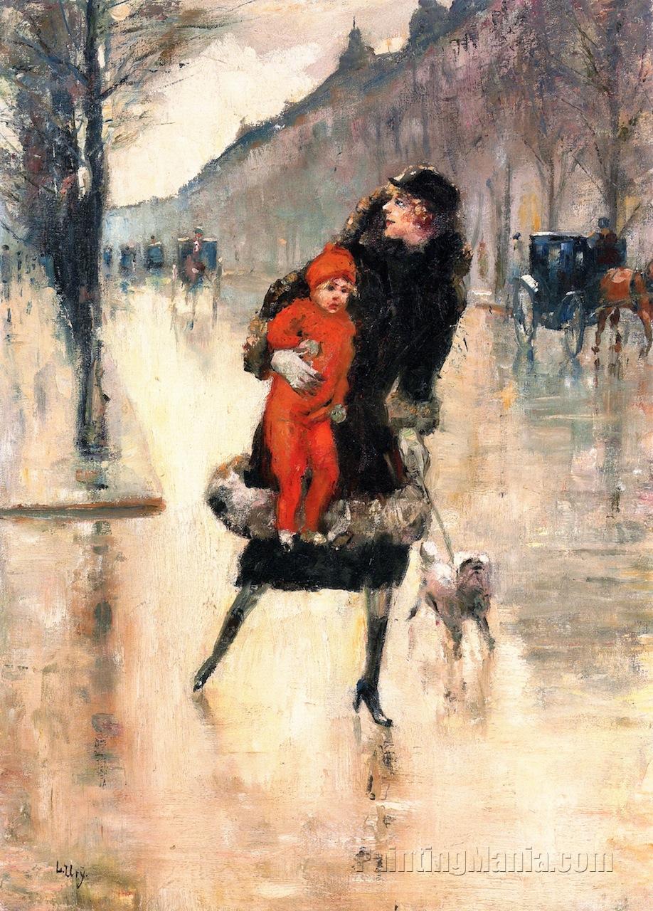 Muther and Child in a Street Crossing