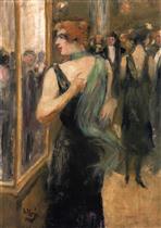 Lady in a Black Evening Dress with a Green Scarf