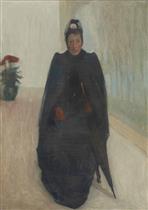 Woman Sitting with an Umbrella