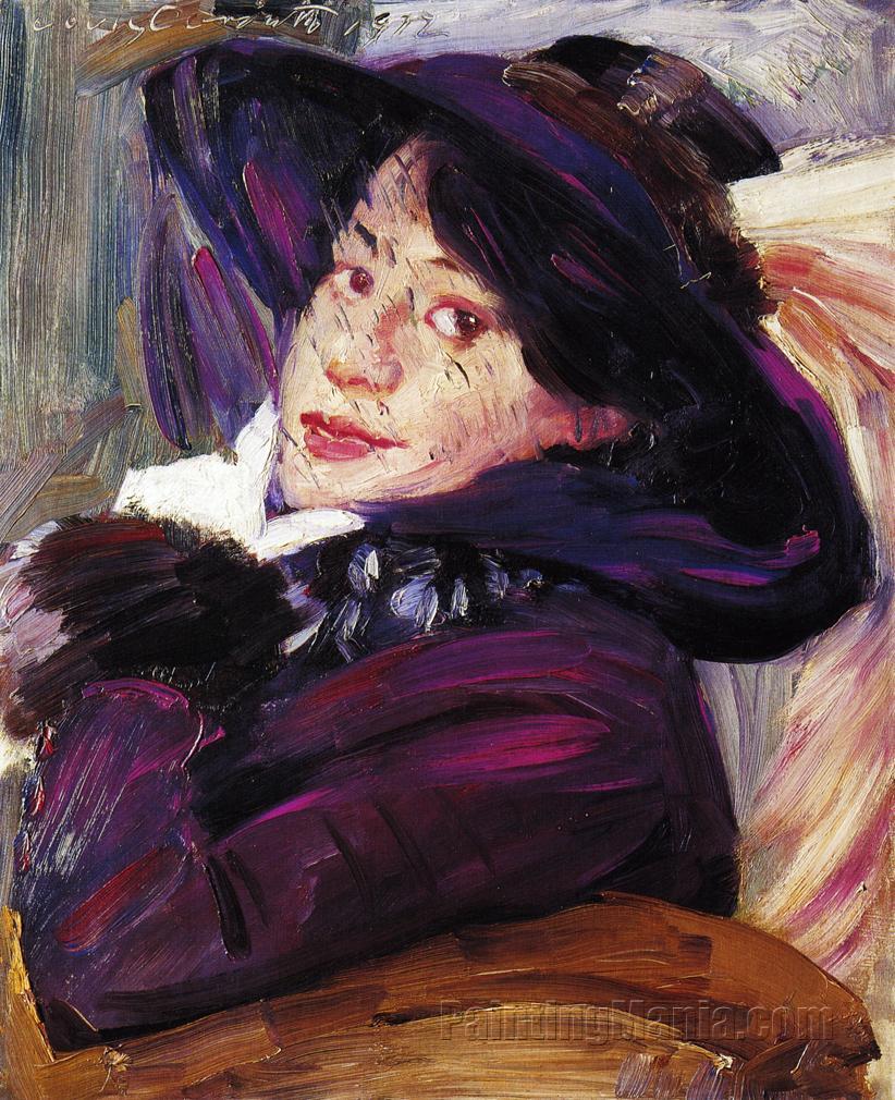 of a Woman in a Purple Hat - Lovis Corinth Paintings