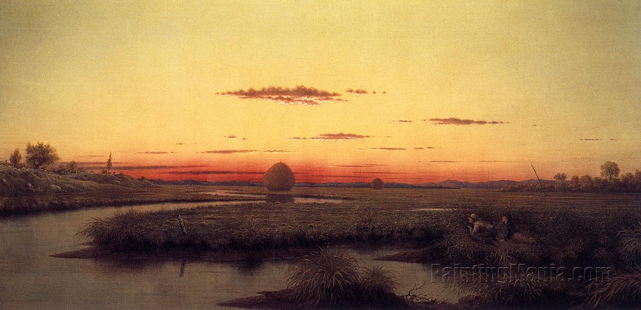 Duck Hunters in a Twilight Marsh