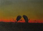 Two Owls at Sunset