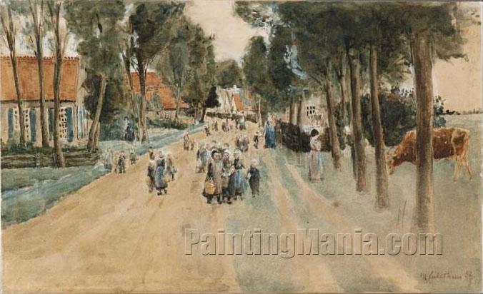 A Village Street with Children in Laren, Holland