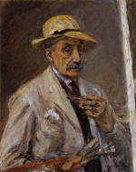 Self Portrait in Smock with Hat, Brush, and Palette