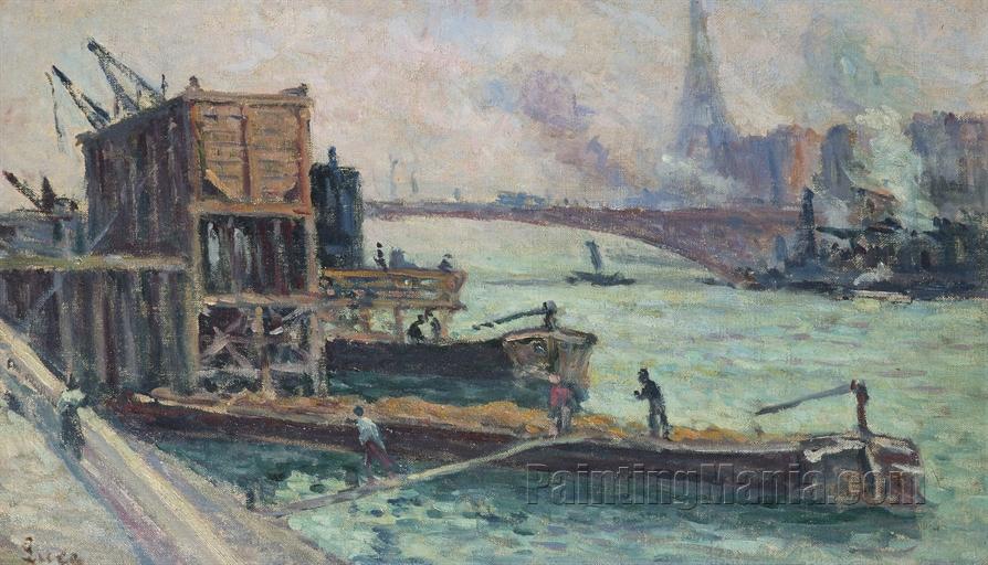 Chalands sur la Seine par Temps Gris