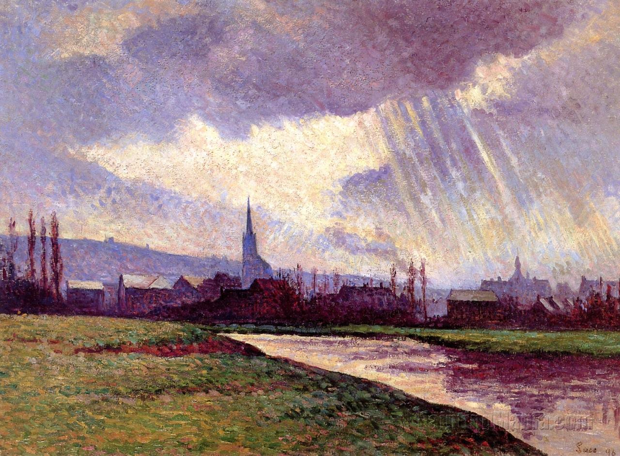 Couillet, Charlerol, Landscape on the Banks of the River