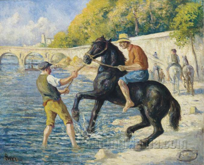 La baignade des chevaux dans la Seine, vers le Pont Marie