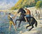 La baignade des chevaux dans la Seine. vers le Pont Marie