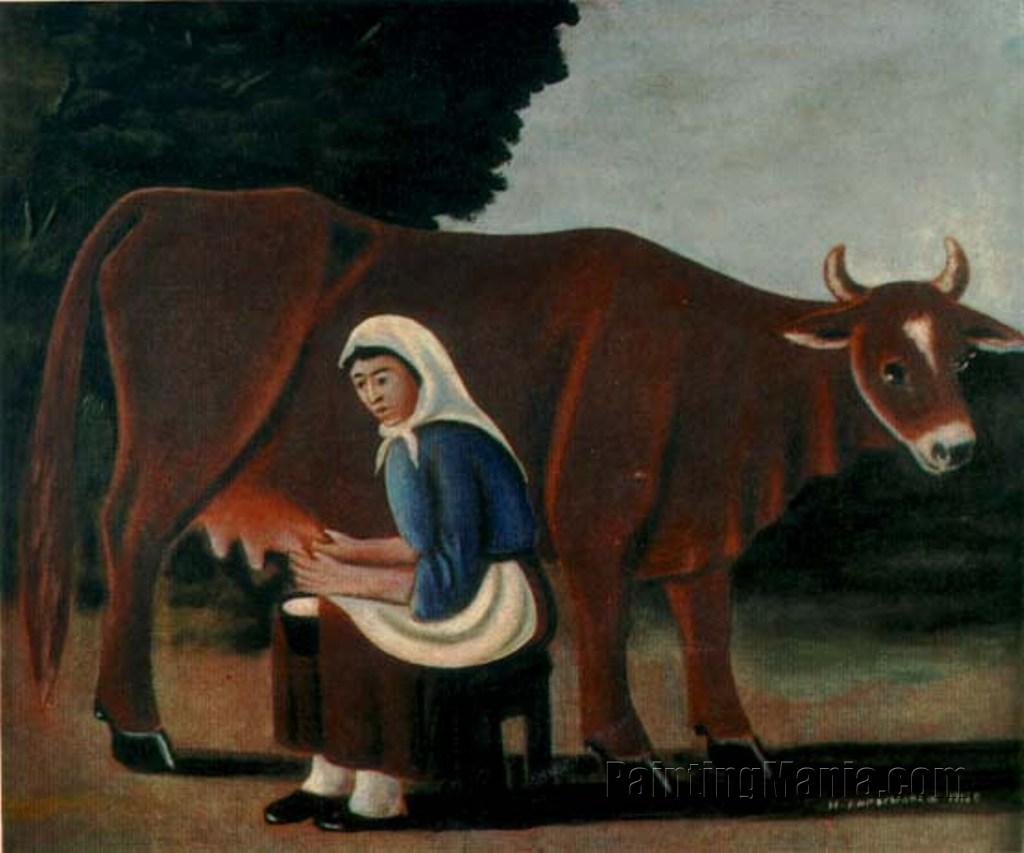 A Woman Milking a Cow