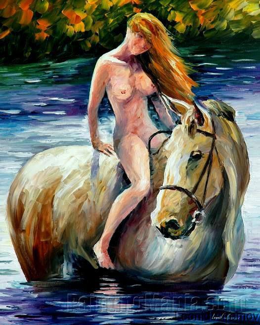 Nude Girl Riding a Horse