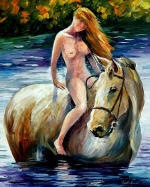 Nude Girl Riding a Horse