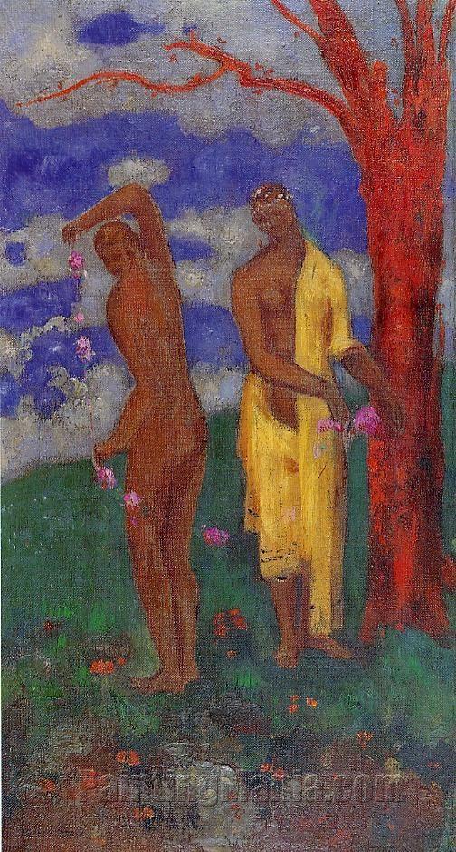 Two Women under a Red Tree