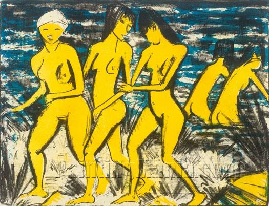 Five Yellow Nudes by the Water