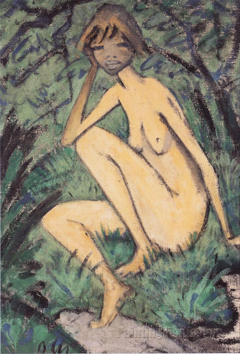 Sitting Nude in Landscape (Sitzender Akt in Landschaft)