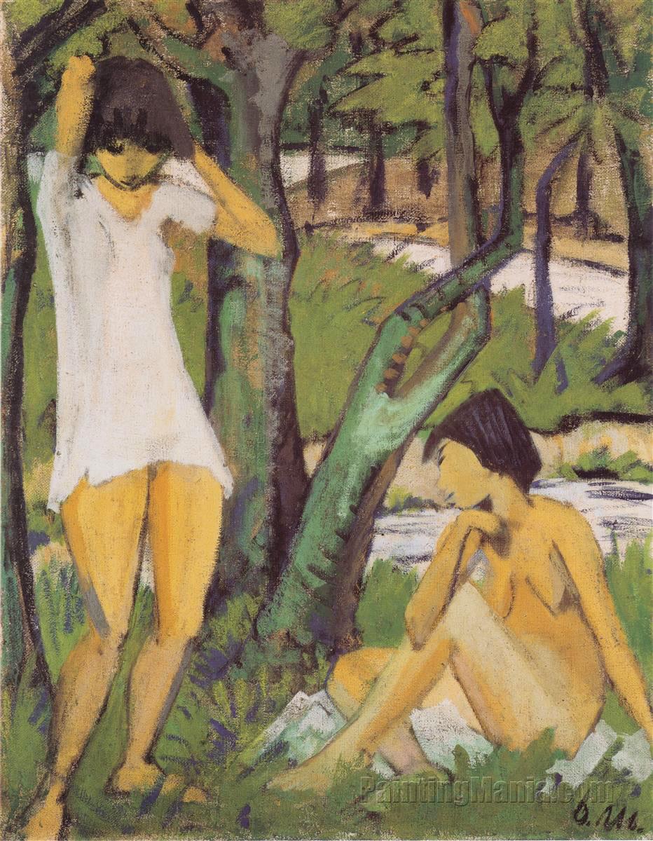 Two Girls Bathing (Girl in Shirt)
