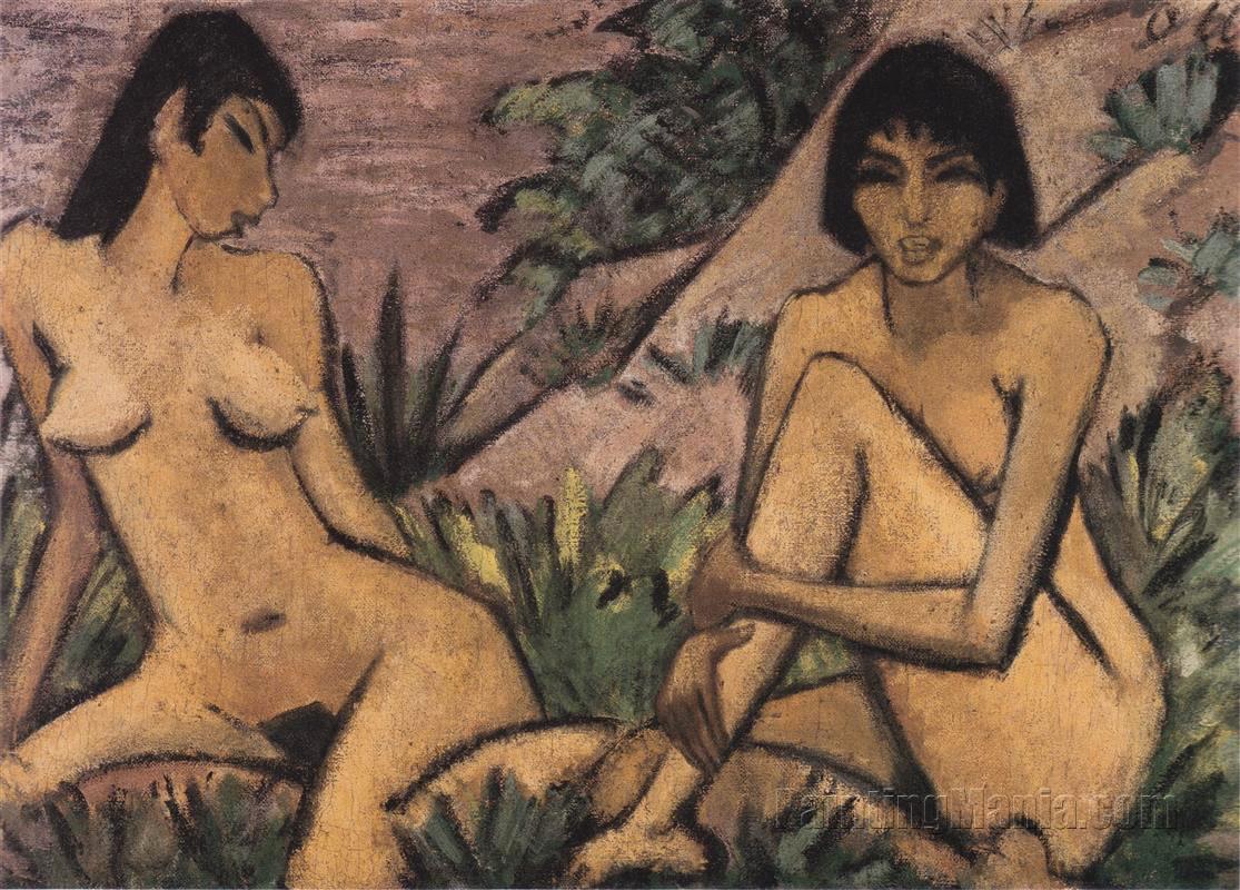 Two Girls Sitting in the Dunes