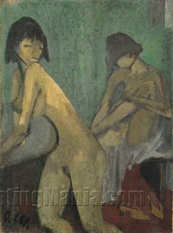 Two Nude Girls in Three-quarter Length