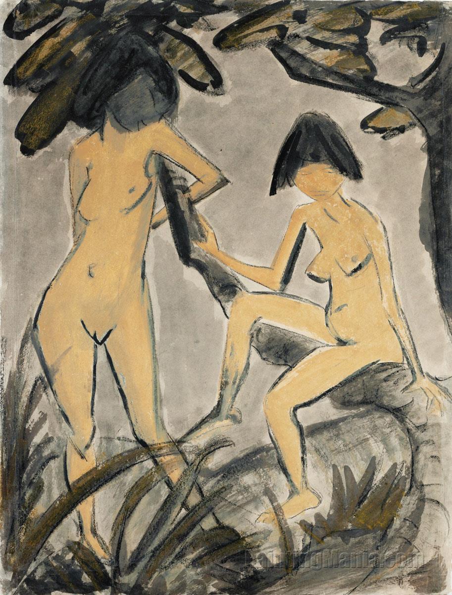 Two Nudes at a Tree (Weibliche Akte Am Baum)