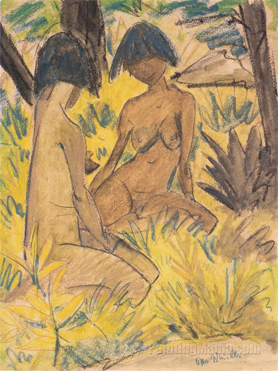 Two Sitting Nudes in the Grass