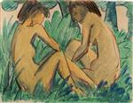 Two Girls Sitting in the Grass