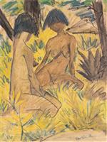 Two Sitting Nudes in the Grass