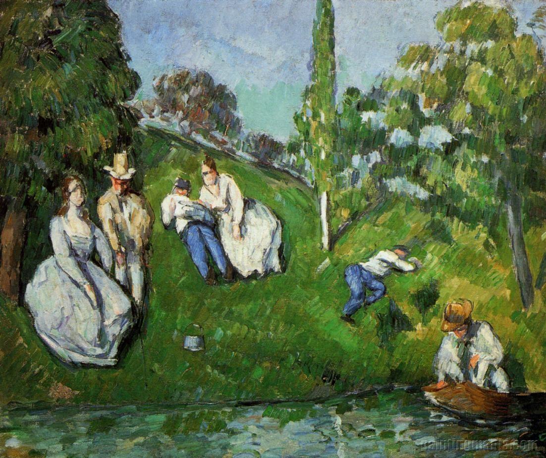Couples Relaxing by a Pond