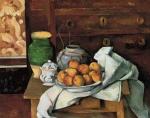 Vessels. Fruit and Cloth in front of a Chest