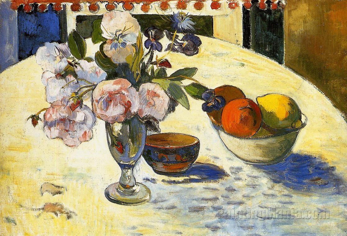 Flowers in a Fruit Bowl