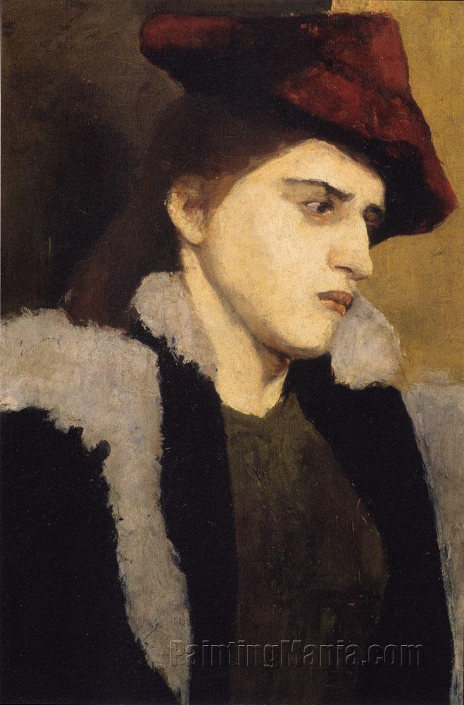 Bildnis einer jungen Frau mit rotem Hut