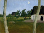 Houses, Birch and Moon