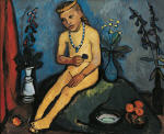 Seated Nude Girl with Flower Vases