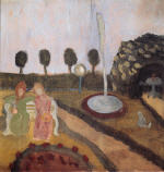 Two Women in the Garden with a Fountain