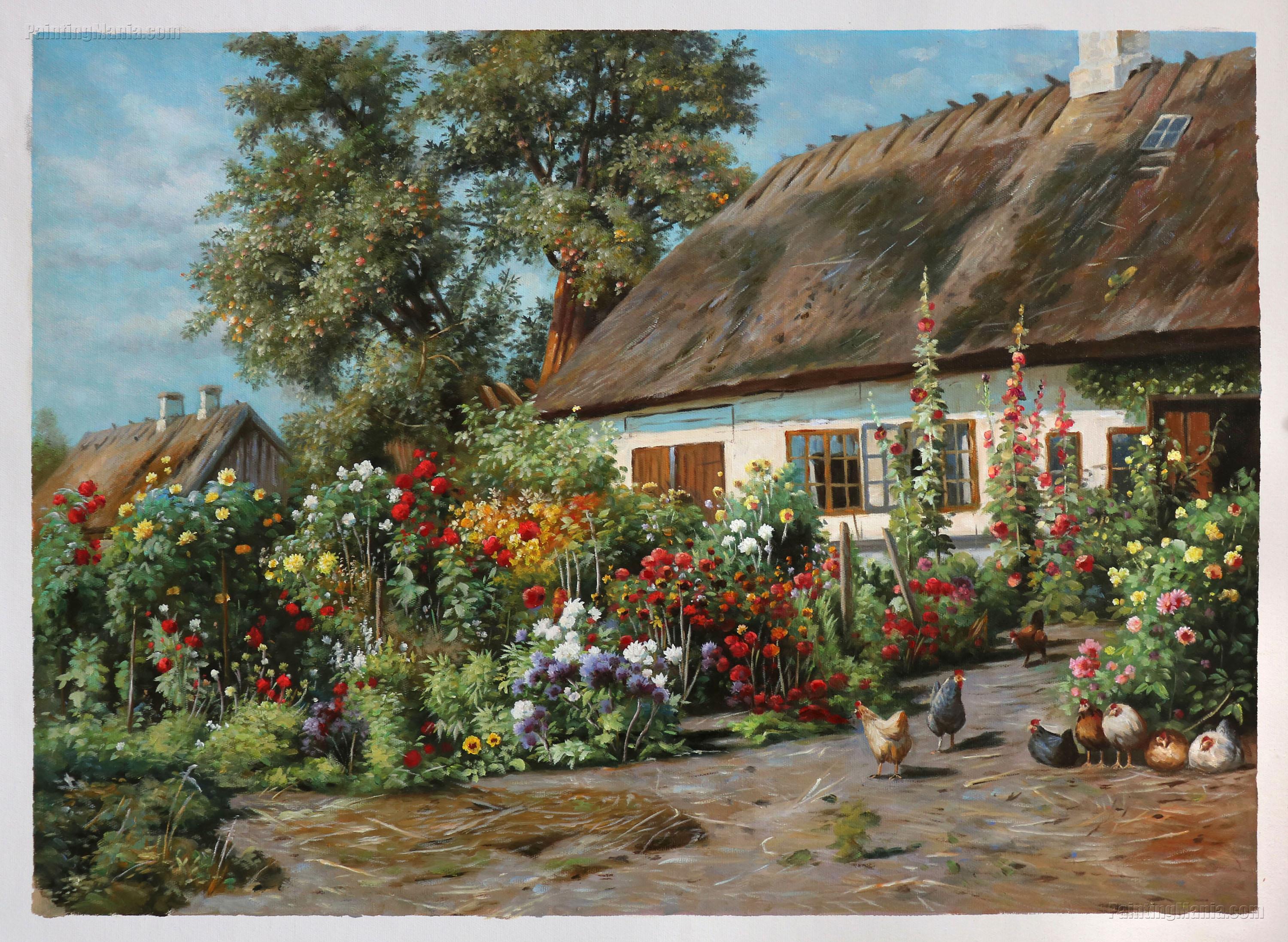 A Cottage Garden with Chickens
