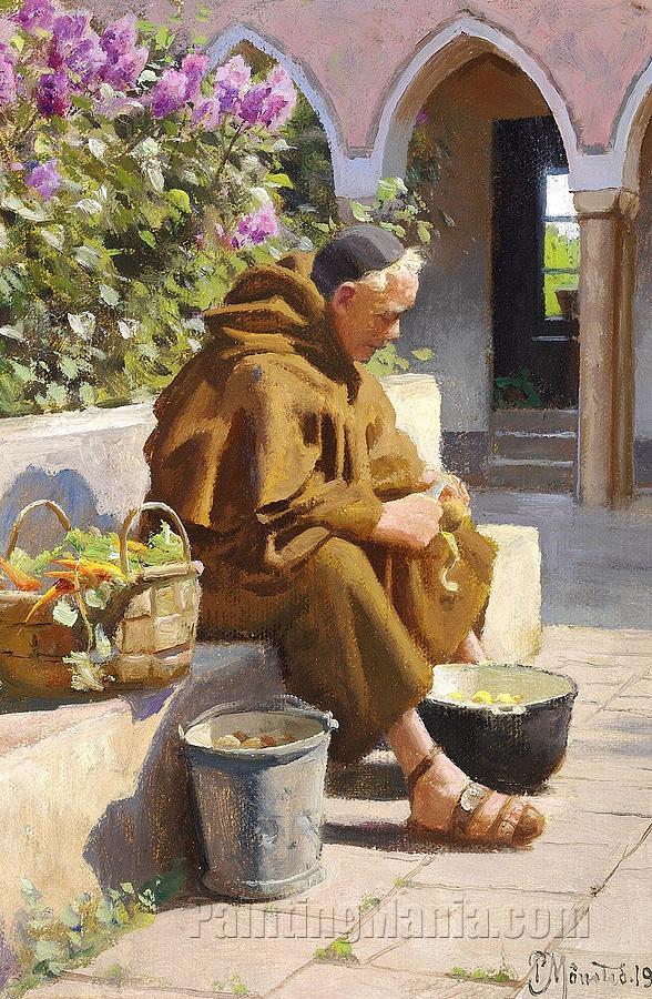 A Monk Preparing Vegetables in the Garden of a Monastery Dansk