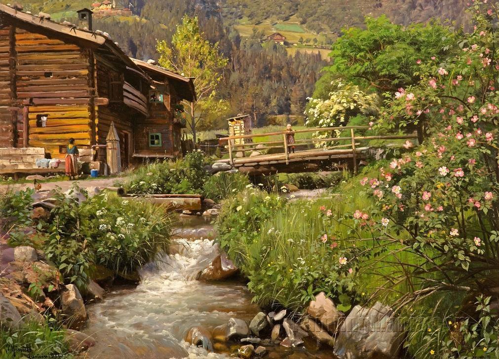 Mountain Hut by the Stream