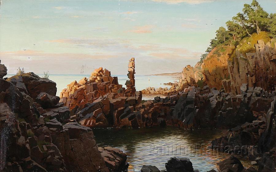 The rocky coast of Helligdomsklipperne Bornholm Island