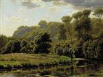 Landscape from Jutland with a Stream A boy is Fishing