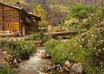 Mountain Hut by the Stream